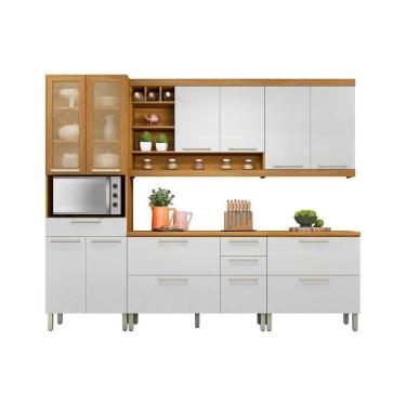 Imagem de Cozinha Modulada Completa 5pçs 2 Balcões 2 Aéreos Paneleiro C5P26 Freijó/Branco - Nesher