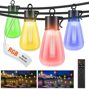 Imagem de litogo Luzes De Corda Externas 120 Pés Que Mudam Cor Com Controle Remoto - Led Rgb Regulável Para Pátio Externo, À Prova Quebra, D'Água, Lâmpadas Edison, Quintal, Gazebo, Festa, Casamento, Feriado