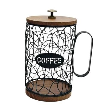 Imagem de KiBcsLic Porta-cápsulas de café expresso, em arame, para decoração de balcão, organizador de xícaras em ferro para uso doméstico ou em cafeterias, Preto, com Tampa