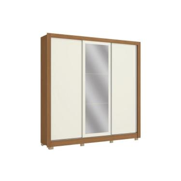 Imagem de Guarda Roupa 3 Portas De Correr (1 C/ Espelho) E 3 Gavetas C/ Pés Cb04m570 Flex Canela/canela Ou Off White - Kappesberg