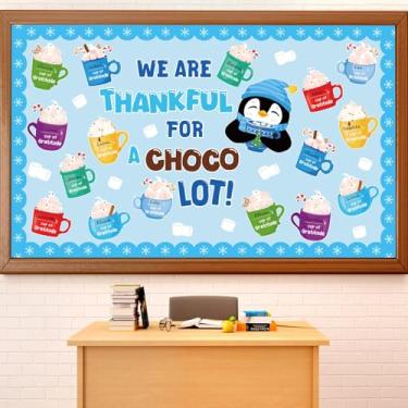 Imagem de Funrous Conjunto de quadro de avisos de inverno, 51 peças, decoração de sala de aula, quadros de avisos de inverno, somos gratos por um lote de chocolate, pinguim, latte, recortes de papel para Natal