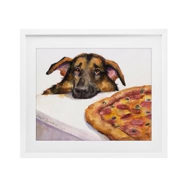 Imagem de Stupell Industries Impressão emoldurada de pastor alemão com pizza branca sob vidro, design de George Dyachenko, 17 x 21