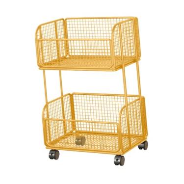 Imagem de Generic Cestas de arame de metal, carrinho de armazenamento de despensa com rodas, prateleira para lanches, cesta versátil para armazenamento de frutas e, Ouro