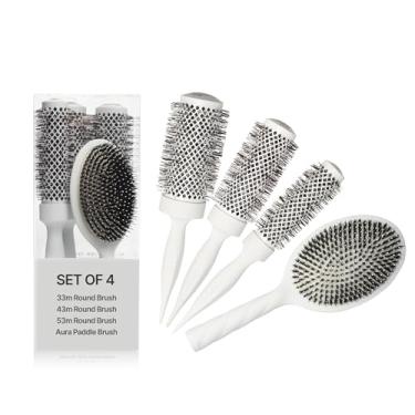 Imagem de COCCO Conjunto de pincéis Aura, pá de cerâmica e escovas de cabelo redondas para mulheres, secagem por sopro e controle de frizz, cerdas de turmalina, aderência ergonômica, conjunto completo de estilo