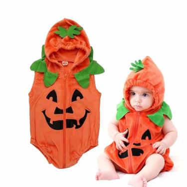 Imagem de Uxeqtop Cute Baby Halloween Pumpkin Costume for Toddler Newborn Girls Boys Outfit Romper Jumpsuit with Hat Baby Clothes