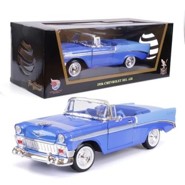 Imagem de LUCKY DIE CAST 1956 Chevrolet Bel Air 1/18 Scale Die-Cast Metal Model Premium Classic Vintage Alloy Cars with Display Case, with Opening Doors, Best Gift for Men, Dad 14+ Years (Blue)