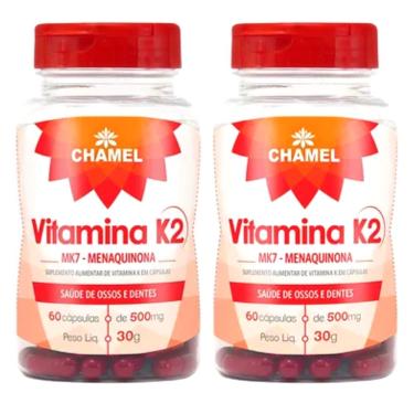 Imagem de Vitamina K2 MK7 Menaquinona  - 2 Frascos de 60 cápsulas de 500 mg   Chamel