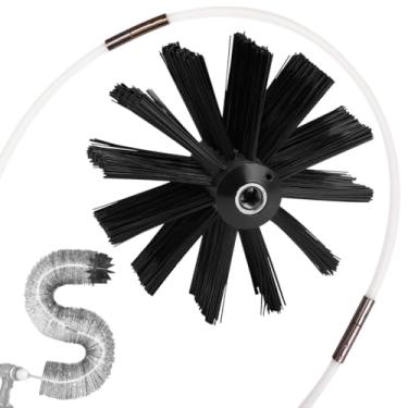Imagem de Kit para secador de lareira, limpador de ventilação de fumaça, sistema de 15 hastes flexíveis que funciona com limpador de duto de broca e secador de nylon, escova de limpeza de chaminé 2 em 1