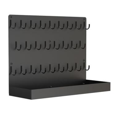 Imagem de Porta-chaves para parede, porta-chaves de metal com 27 ganchos, ganchos de parede de 43 x 33 cm, gancho preto para garagem, revendedor de carro, escritório, hotel, imóveis