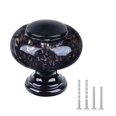 Imagem de Chicwing Maçanetas pretas para cômodas, 20 maçanetas decorativas de cristal de 36 mm (1-3/8 pol.) Puxadores de gaveta de armário de cozinha decorativos, design de acabamento de folha preta embutida