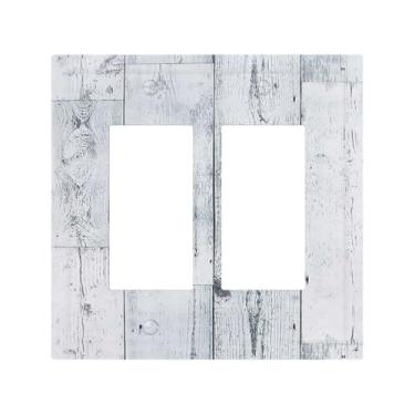Imagem de Nadoabtm Capas decorativas vintage cinza branco grão de madeira 2 gangues duplo GFCI Rocker painéis elétricos de parede placa de cobertura para decoração de banheiro de fazenda