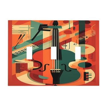 Imagem de Nadoabtm Placas decorativas para interruptor, violino, abstrato, jazz, pintura colorida, placa de parede de 3 grupos, capa de interruptor de luz tripla para painel frontal e painéis elétricos de