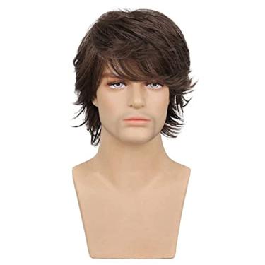 Imagem de Peruca Masculina Cabelo Curto Ondulado Peruca fofa com franja lateral longa Arnês para peruca de cabelo natural em camadas Halloween Cosplay Festa Vida Diária