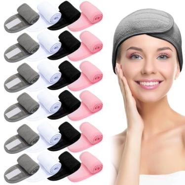 Imagem de LUMINFLY Conjunto de faixa de cabelo ajustável para spa, pacote com 24 elásticos para maquiagem e treino, ideal para beleza, cuidados com a pele e ioga