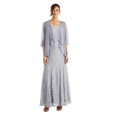 Imagem de R&M Richards Jaqueta feminina 2 peças vestido de noite, Prata, 48