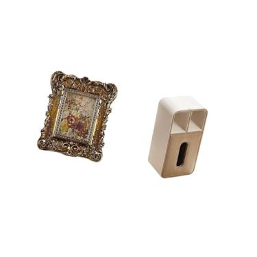 Imagem de Fenteer Porta-retratos Floral Esculpido à Mão, Dispensador de Lenços de Papel, Suporte para Fotos Multiuso, Mesa Antiga, Caixa Retangular para Guardanapos, Ca