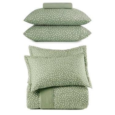 Imagem de Kit Colcha e Lençol Queen Malha Fio Penteado Altenburg - 100% Algodão - 6 Peças - Cobreleito Dupla Face (Verde Bits)