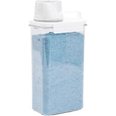 Imagem de Porta Sabão em Pó Transparente com Copo Dosador Pote Hermético Alimentos Grãos com tampa e alça, Capacidade 2,3L