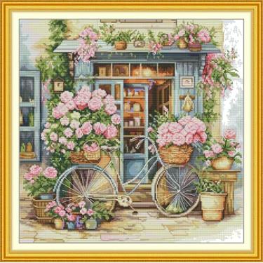 Imagem de Threadhaven Kit de ponto cruz estampado de 16 quilates - padrões de gama completa para adultos, kit de bordado de impressão de alta definição, ideal para iniciantes - floristas 4 15,3 pol. × 15,3 pol