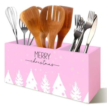 Imagem de YTRGI Porta-lápis rosa para árvore de Natal, organizador para mesa, floco de neve, caixa de madeira, placa de bloco de madeira para meninas universitárias, decoração de mesa, presentes femininos para