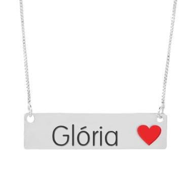 Imagem de Colar Semijoia Nome Personalizado Coração Resinado Glória Banhado em Prata 1000-999001841