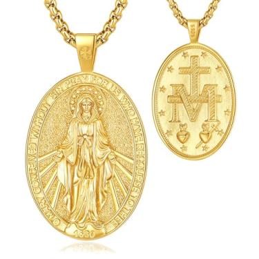 Imagem de EUDORA Colar de Virgem Maria Medalha Milagrosa para Mulheres e Homens Prata Esterlina S925 Banhado a Ouro 18 K, Medalha Mãe Abençoada, Virgem Mãe, Maria Virgencita, Pingente Joias Presentes para