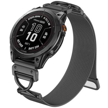 Imagem de Ouwegaga Compatível com pulseira de relógio Garmin, pulseira magnética de aço inoxidável de ajuste rápido de malha milanesa de 22 mm para Fenix 8 de 47 mm/Tactix 8 de 47 mm/Fenix E/Fenix 8 7 6 Pro/5
