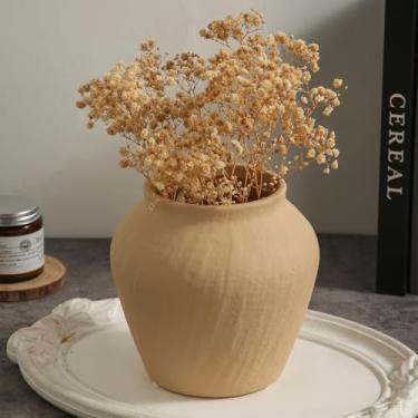 Imagem de Vaso de cerâmica de fazenda – Vaso de flores vintage rústico amarelo para decoração de casa, sala de estar, prateleira e mesa de jantar - 15 cm.