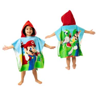 Imagem de Franco Super Mario Kids Poncho de toalha com capuz de praia/piscina/banho/acampamento 61 x 56 cm, capa de algodão absorvente, (produto oficial da Nintendo), grande, Super Mario