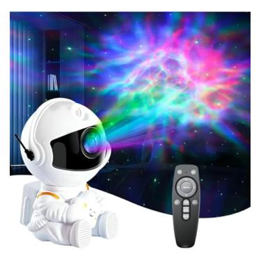 Imagem de Projetor Astronauta Estelar Sentado – Luz Galaxy LED, Nebulosa Colorida, Controle Remoto, USB, 5W – Luminária Decorativa Infantil e Adulto