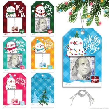 Imagem de ZipGifts | Porta-cartões de presente e dinheiro de Natal com zíper aberto/enfeite com janelas de plástico transparente e cordões para pendurar | Pacote com 6