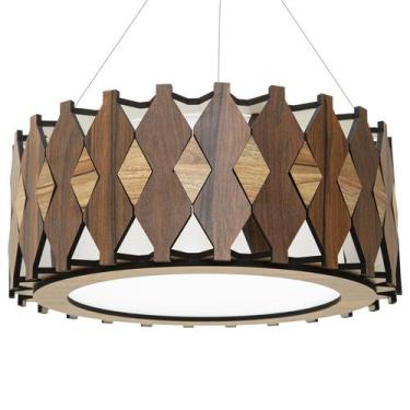 Imagem de Lustre Decorativo Madeira Pendente Redondo Guarapari 60Cm - Luminária 