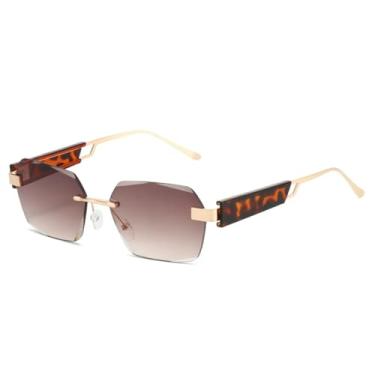 Imagem de Óculos de sol retrô sem aro para homens, óculos de sol quadrados com pernas de metal e lentes de corte, protetor solar (C4 Golden Tea)