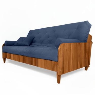 Imagem de Sofá Cama Paris Ii Ripado Acquablock Madeira Maciça Natural - Azul Royal