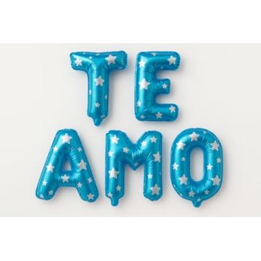 Imagem de Balão Metalizado Te Amo Azul com Estrelas, 40cm, Decoração para Casamento, Noivado e Namoro