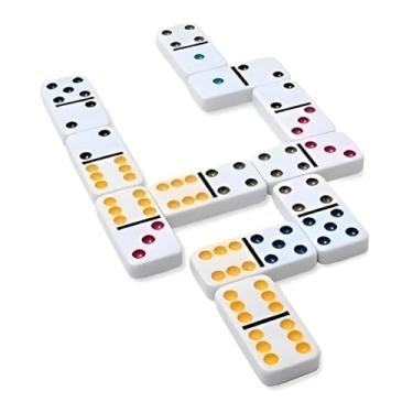 Imagem de Dominó com 28 Peças, Branco com Pinos Coloridos, Lata de Metal, 4,5cm x 2cm, +6 Anos