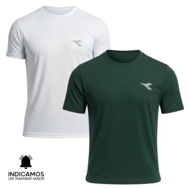 Imagem de Kit 2 Camisetas Diadora Small Logo Masculina - Branco e Verde Escuro G-Masculino