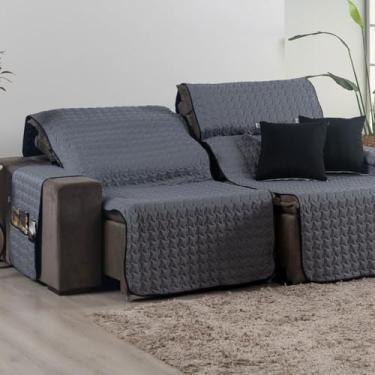 Imagem de Protetor de Sofá Retrátil 4 Lugares Padrão 2,20m Assento Dupla Face 400 Fios Shield Cinza e Preto