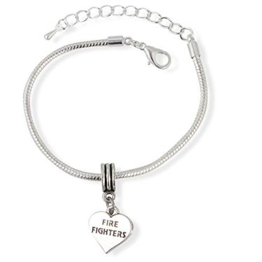 Imagem de Pulseira com pingente de corrente de cobra Fire Fighters on a Heart