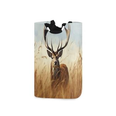 Imagem de ATTX Cesta de roupa suja de veado de campo de trigo com alças acolchoadas – cesto de roupas dobrável à prova d'água para banheiro, quarto, dormitório, cesta organizadora de lavanderia resistente (535)