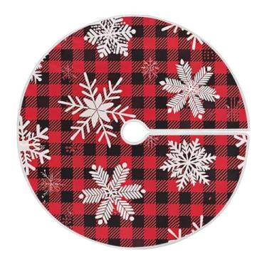 Imagem de ATTX Flocos de neve em uma saia de árvore de Natal xadrez de búfalo, 129 cm, decoração festiva para festas de Natal e Ano Novo #296