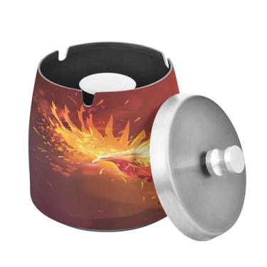 Imagem de Blueangle Cinzeiro Phoenix Fire com tampa para cigarros, à prova de vento/chuva, aço inoxidável, sem fumaça, inodoro, cinzeiro para uso interno ou externo (507)