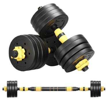 Imagem de Kit Halteres Ajustáveis 3 Em 1 Até 20 Kg Musculação Ahead Sports Preto E Amarelo