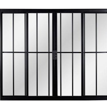 Imagem de Janela Correr 4 Folhas Central com Grade Vidro Liso 100x100 Ecosul Esquadrisul