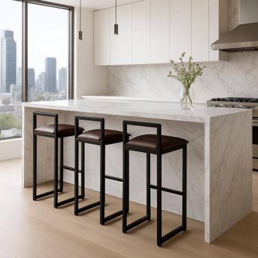 Imagem de Kit 3 Banquetas Corino Ferro Cozinha Balcão Alta Bistro