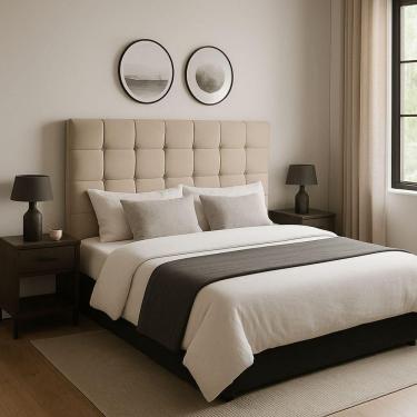 Imagem de Cabeceira Cama De Queen 160 Cm Naiara Em Suede Com Frame Bege