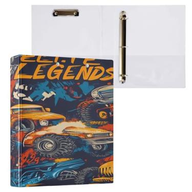 Imagem de Blueangle Fichário de 3 anéis de caminhão estilo grafite com prancheta e 2 bolsos - Organizador de documentos decorativos de 3 cm para escritório, suprimentos para reuniões (417)