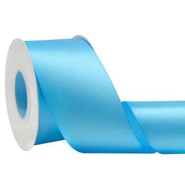 Imagem de Simplegoal Fita de cetim turquesa dupla face 5,8 cm x 65 metros fitas de poliéster turquesa para embrulho de presente, fita de tecido para artesanato, buquê de flores, costura, artes, decoração de