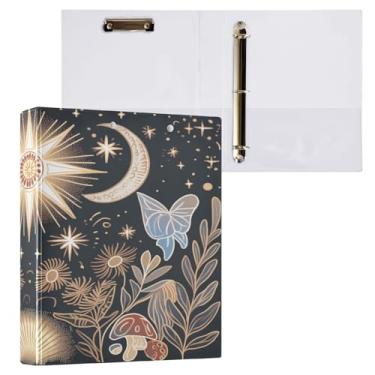 Imagem de Blueangle Fichário Boho Sol e Lua com 3 anéis com prancheta e 2 bolsos - Organizador de documentos decorativo de 3 argolas de 3 argolas para escritório, suprimentos para reuniões (311)