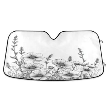 Imagem de ATTX White Wildflowers para-sol para para-brisas de carro 139.7 cm x 70.1 cm Protetor solar universal com proteção UV, persiana de janela frontal automática dobrável para caminhões Sedans SUVs #136